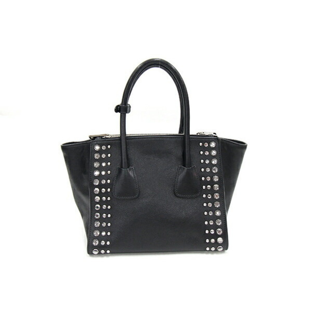 Prada Handbag Black Leather Beads Studded Crossbody Shoulder - Picture 2 of 10